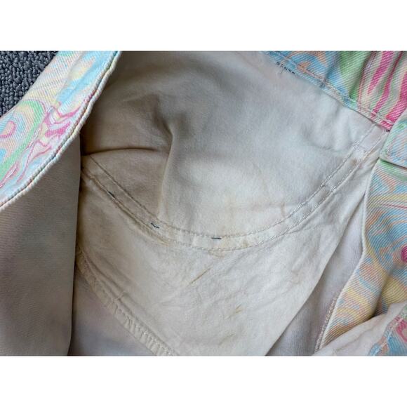 Zara Women's 10 Pastel Multi-Color Frayed Hem Swirl Print Tie Die Denim Shorts‎ - Picture 7 of 7